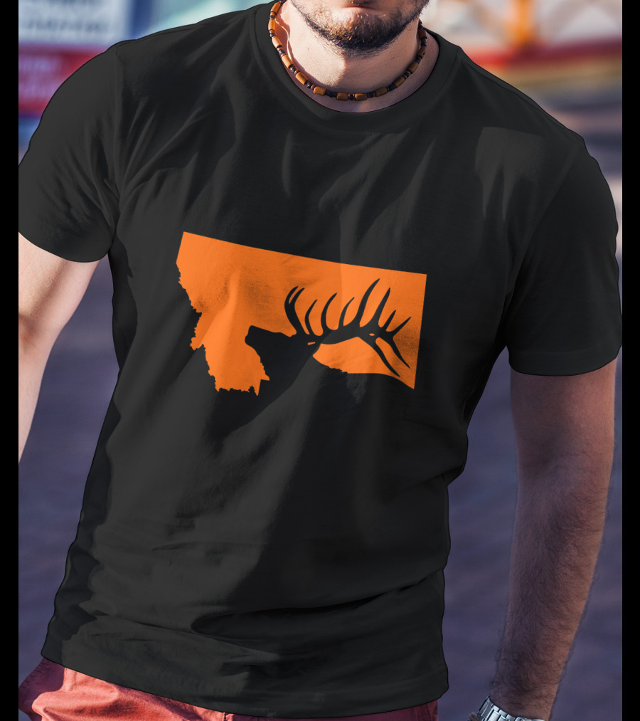 Montana Elk Hunting Silhouette With State Outline T-Shirt