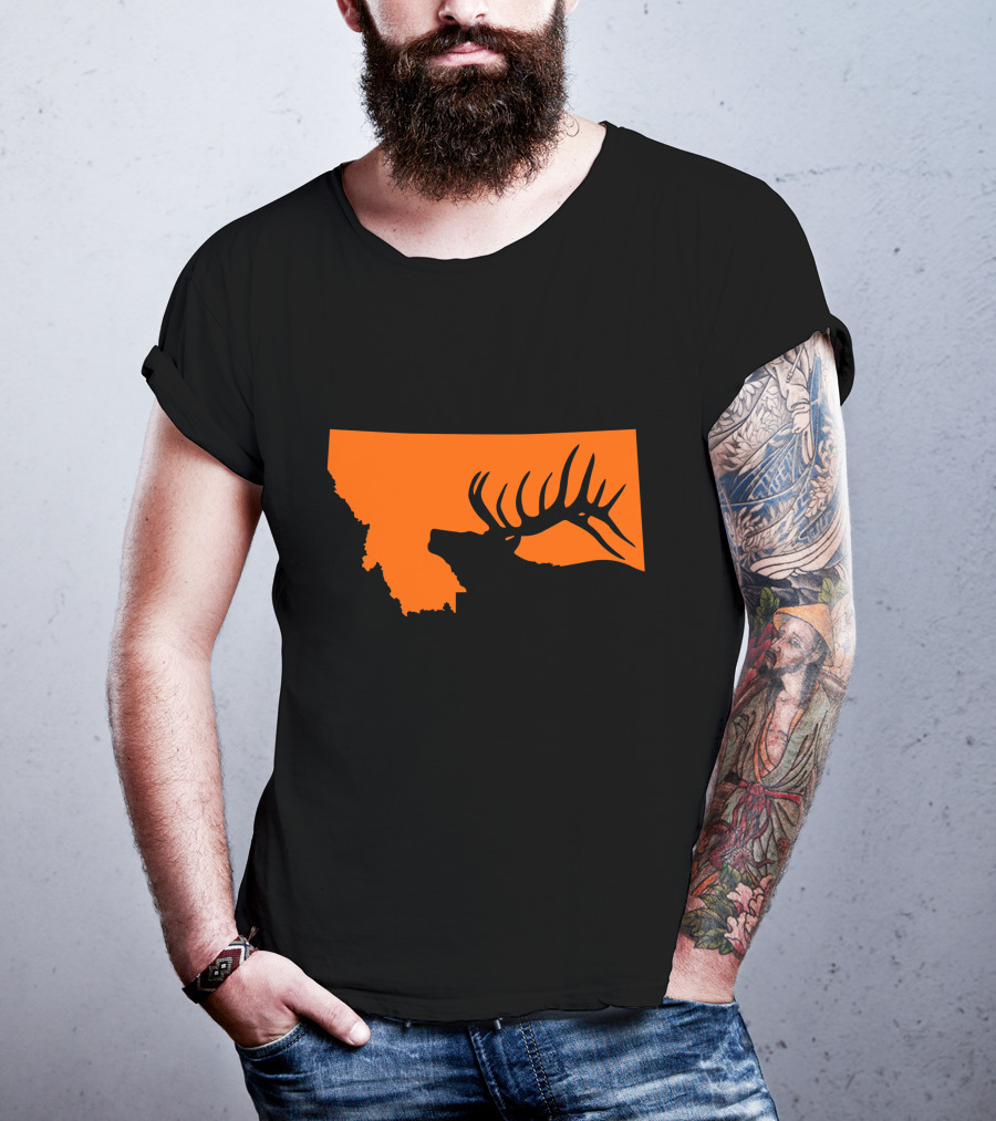Montana Elk Hunting Silhouette With State Outline T-Shirt
