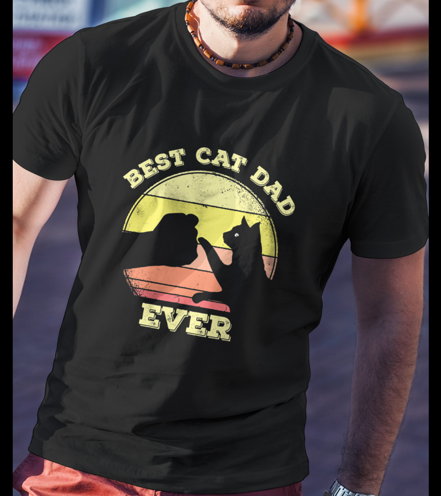 Best Cat Dad Ever Vintage Sunset Funny Cat Lover T-Shirt