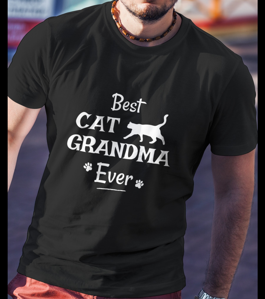 Best Cat Grandma Ever Novelty From Cat With Paw Print Accents T-Shirt