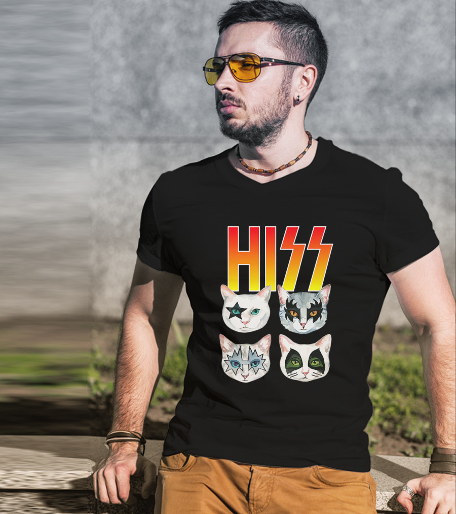 Hiss Cat Cats In Iconic Makeup For Funny Cat Lover T-Shirt
