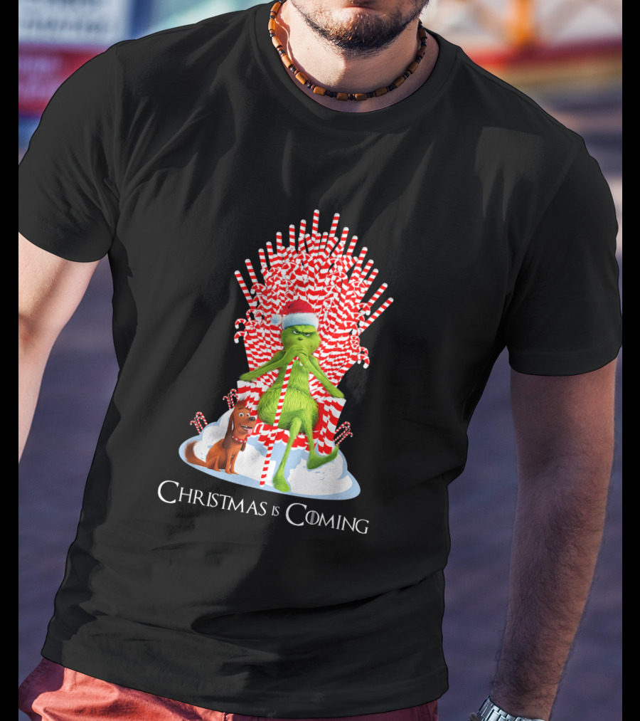 Grinch Christmas Is Coming Candy Cane Throne Funny T-Shirt