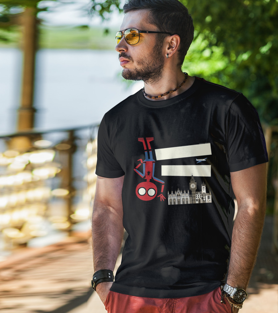 Marvel Spider-Man Far From Home Upside-Down London Big Ben Airplane T-Shirt