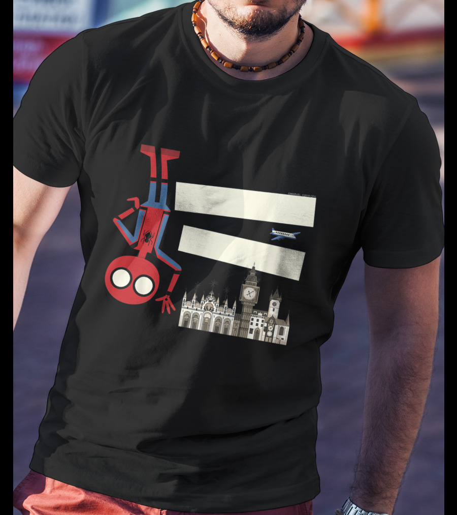 Marvel Spider-Man Far From Home Upside-Down London Big Ben Airplane T-Shirt