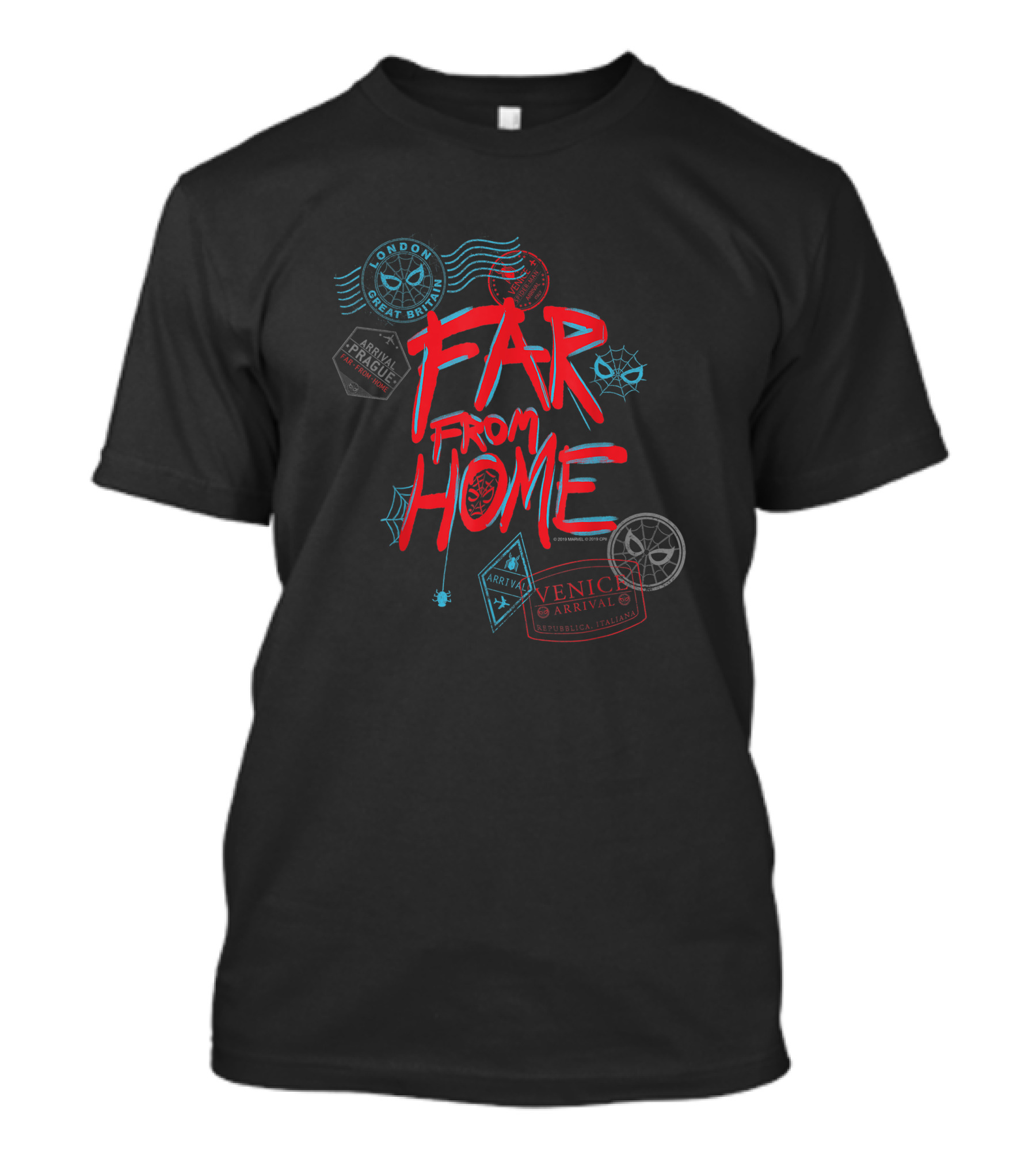 Marvel Spider-Man Far From Home Passport Stamps London Prague Venice Arrival T-Shirt