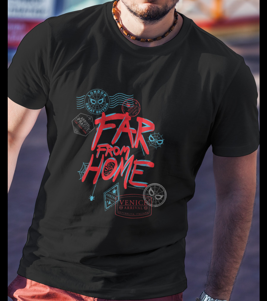 Marvel Spider-Man Far From Home Passport Stamps London Prague Venice Arrival T-Shirt