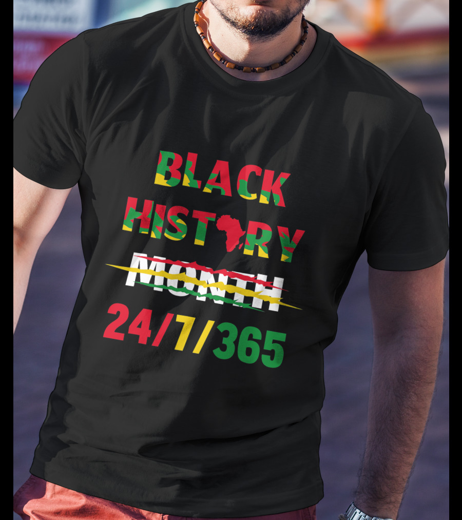 Black History 24 7 365 African Map Flag Colors T-Shirt