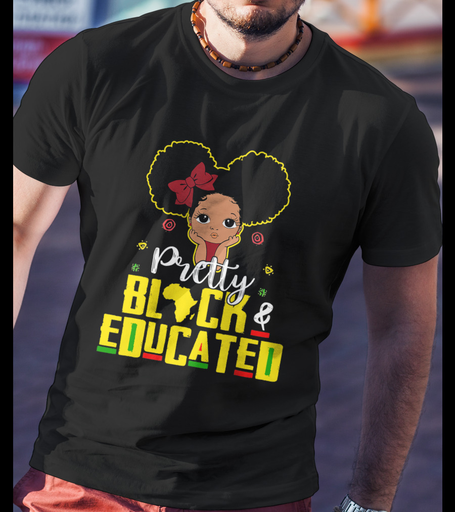 Pretty Black And Educated African Queen Girl With Afro And Red Bow T-Shirt