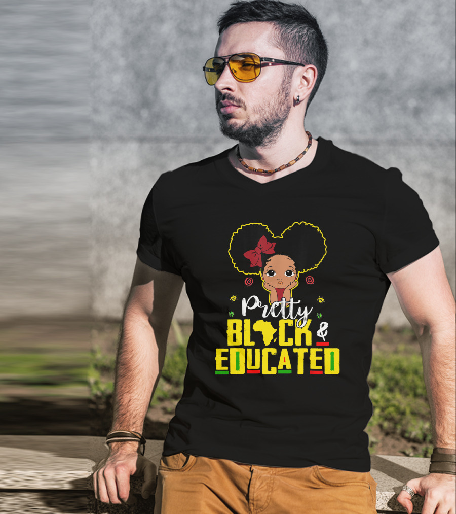 Pretty Black And Educated African Queen Girl With Afro And Red Bow T-Shirt