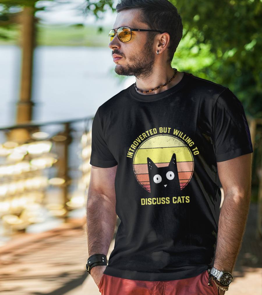 Introverted But Willing To Discuss Cats Retro Vintage Style Cat Lover T-Shirt