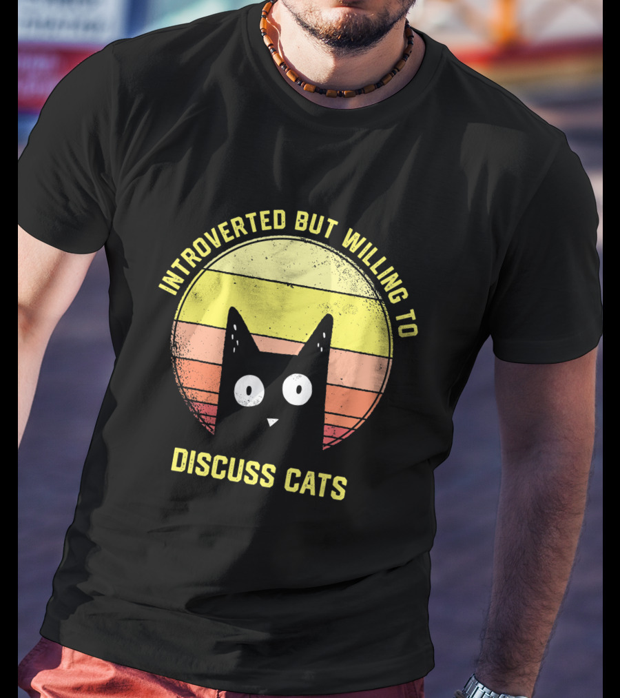 Introverted But Willing To Discuss Cats Retro Vintage Style Cat Lover T-Shirt