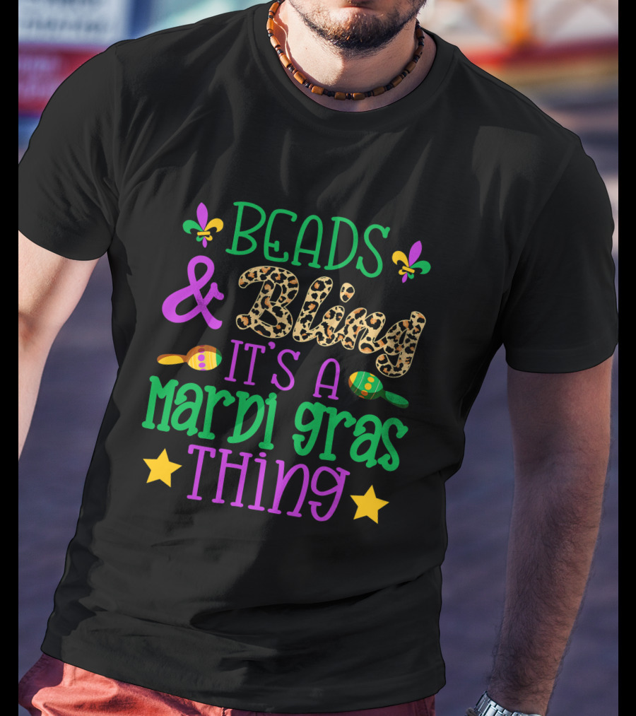 Beads And Bling It's A Mardi Gras Thing Fleur-de-Lis Stars And Maracas T-Shirt