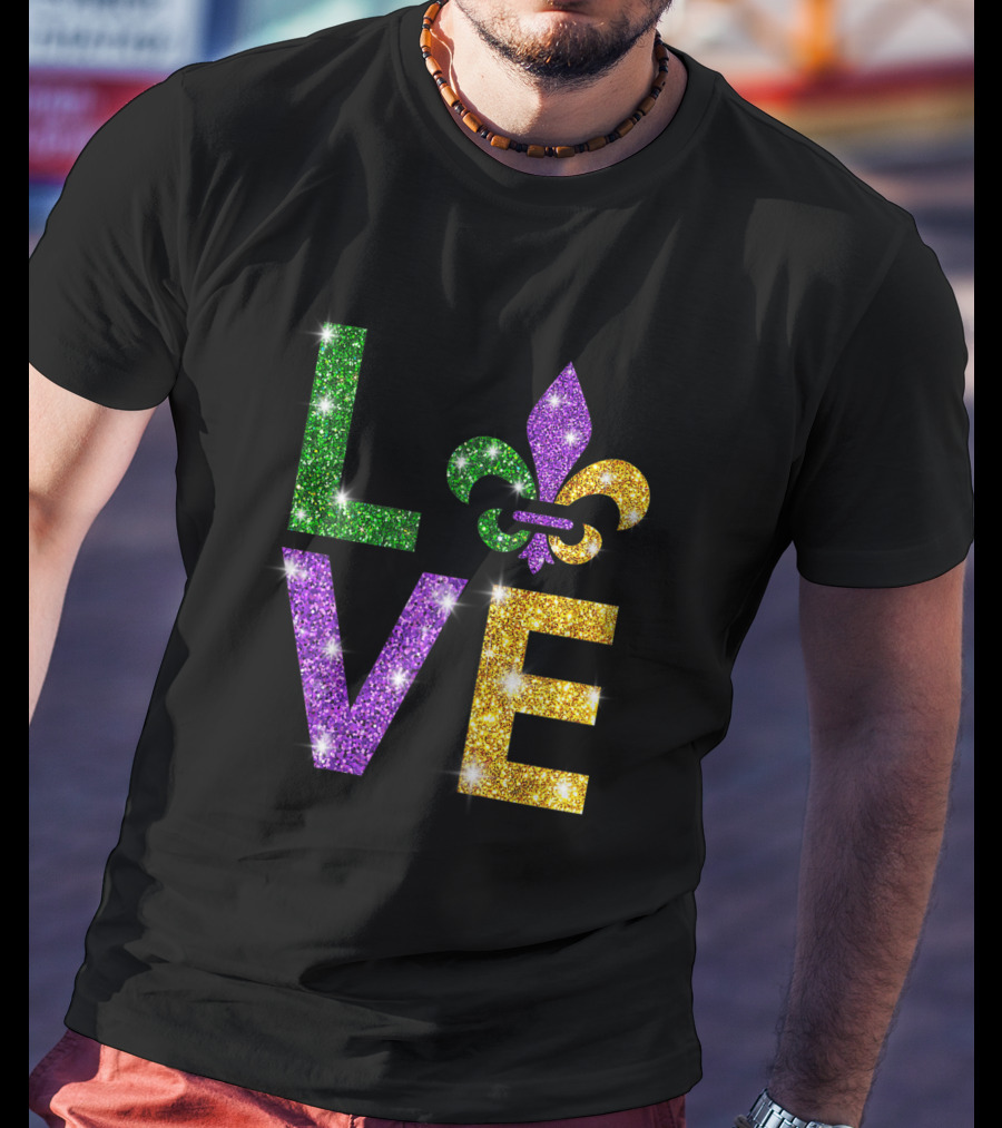 I Love Mardi Gras Fleur-de-Lis Glitter Celebration T-Shirt