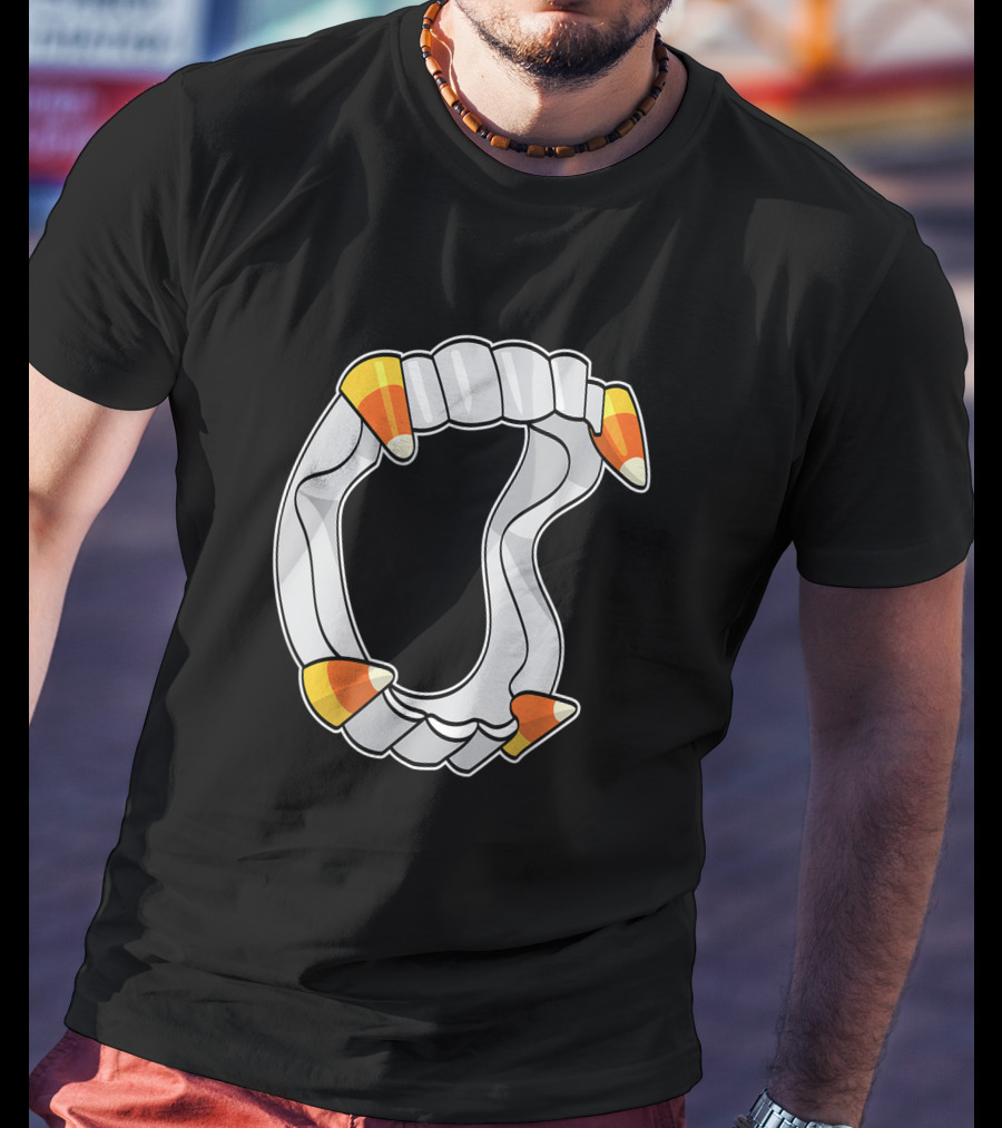 Candy Corn Fangs Funny Vampire Halloween T-Shirt