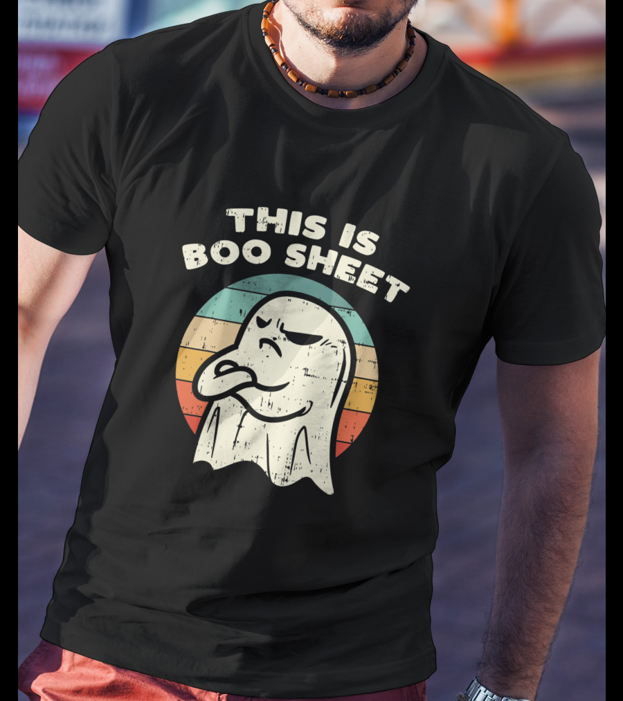 This Is Boo Sheet Vintage Ghost Halloween Retro Stripes T-Shirt