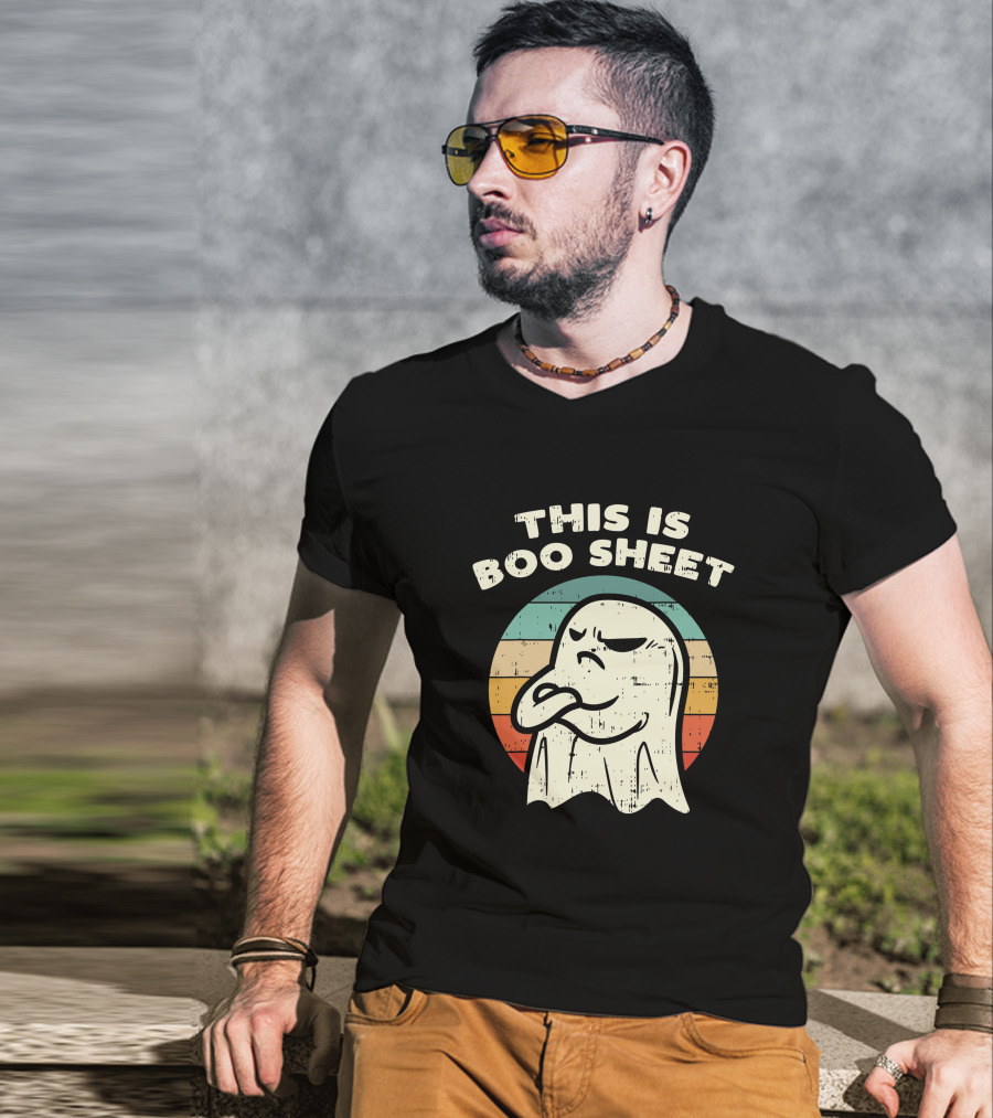 This Is Boo Sheet Vintage Ghost Halloween Retro Stripes T-Shirt
