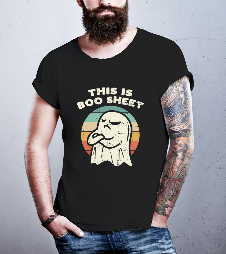 This Is Boo Sheet Vintage Ghost Halloween Retro Stripes T-Shirt