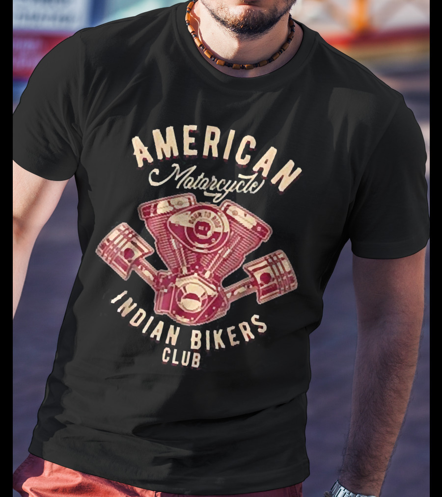 Vintage American Motorcycle Indian Bikers Club Engine T-Shirt