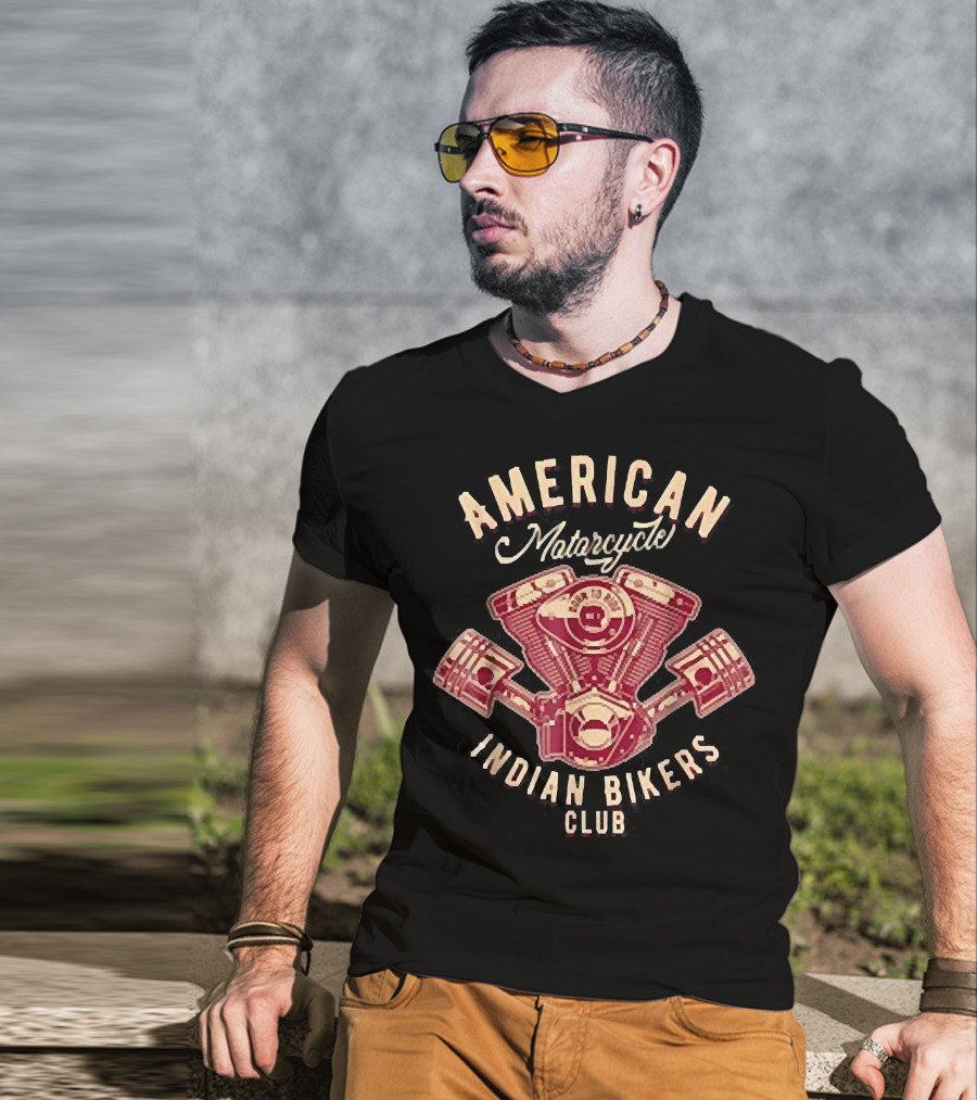 Vintage American Motorcycle Indian Bikers Club Engine T-Shirt