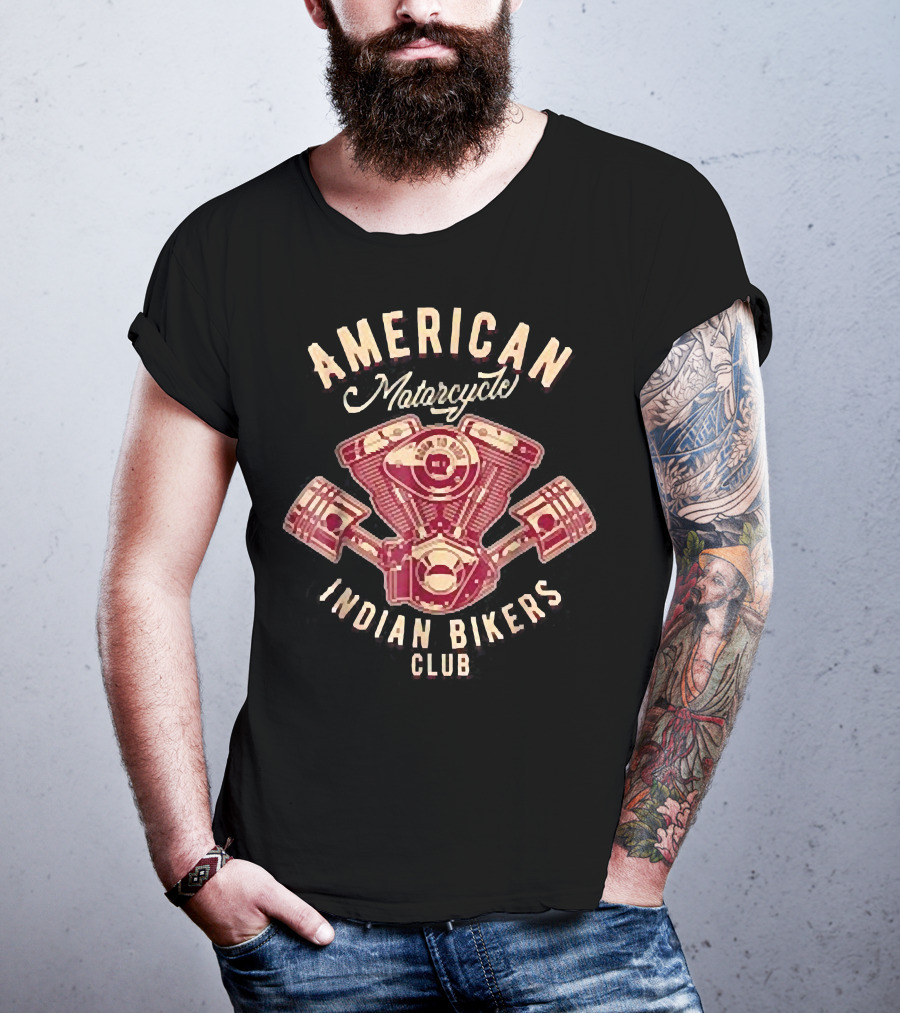 Vintage American Motorcycle Indian Bikers Club Engine T-Shirt