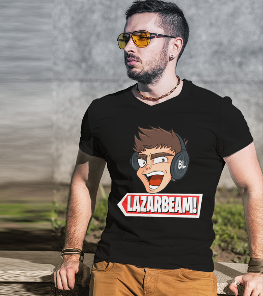 Lazarbeam Gingy Headphones Cartoon Face BL Logo Youtuber Merch T-Shirt