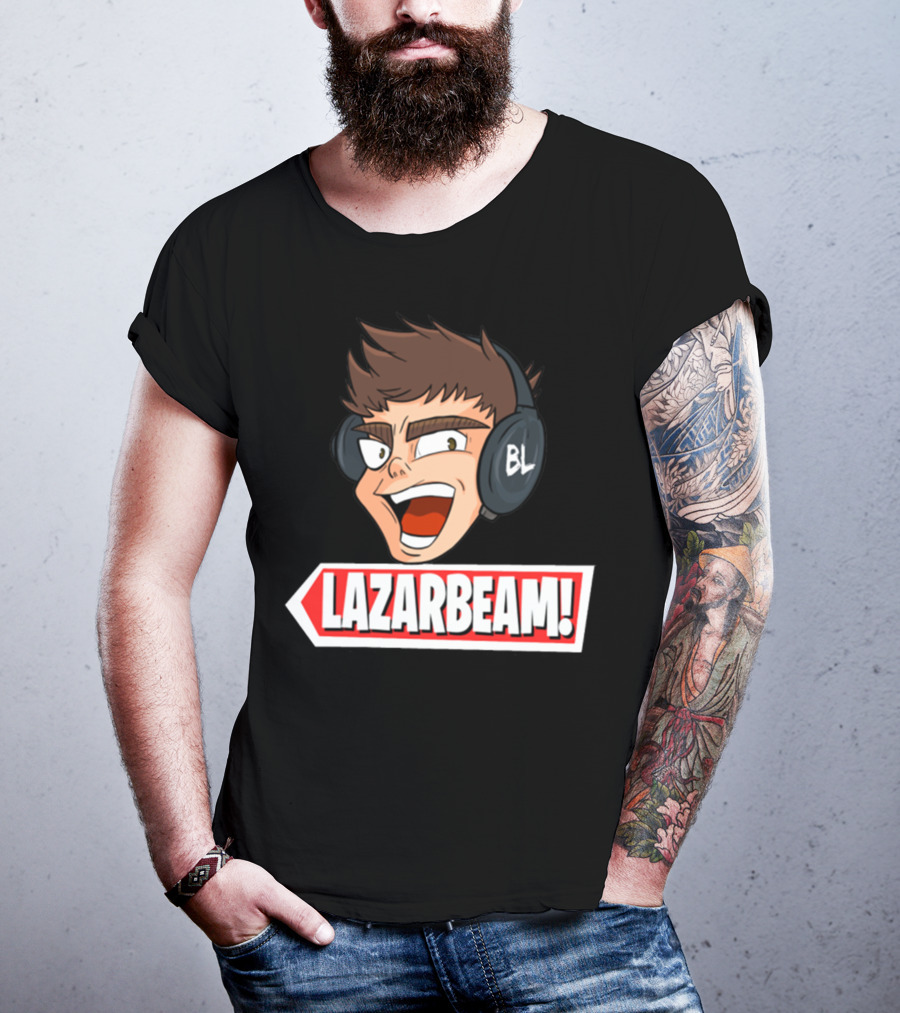 Lazarbeam Gingy Headphones Cartoon Face BL Logo Youtuber Merch T-Shirt