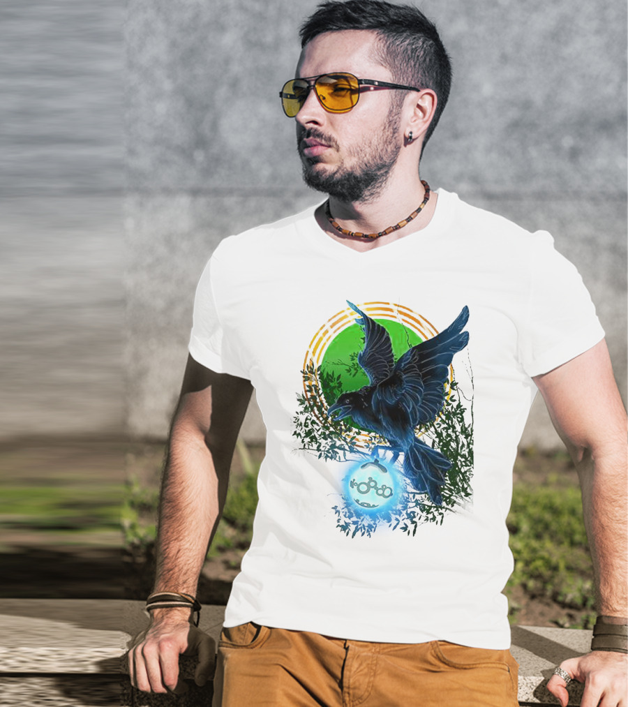 Pointcrow Raven Orb Enigma With Rings And Foliage T-Shirt