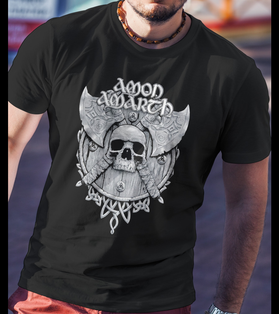 Amon Amarth Viking Skull And Battle Axe Emblem T-Shirt