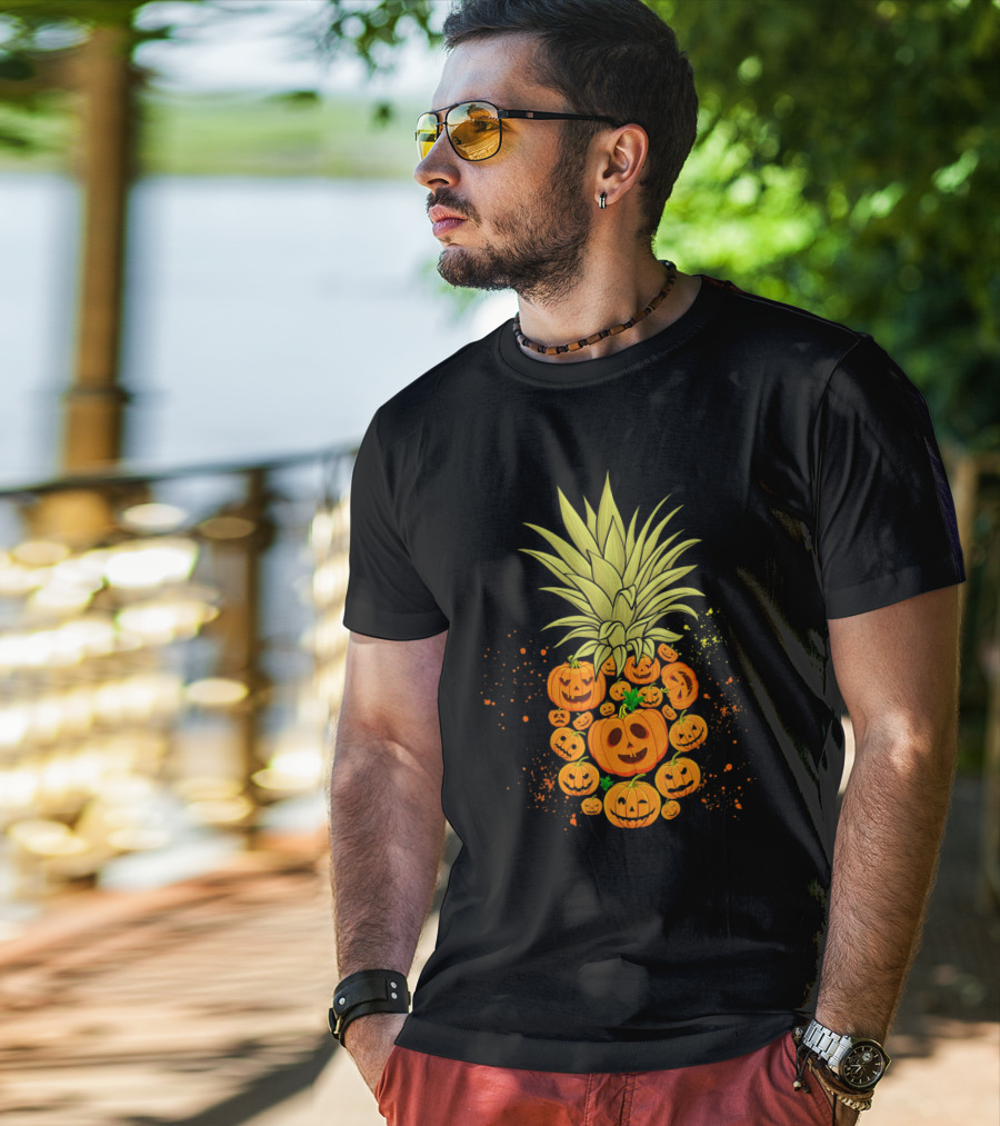 Pineapple Made Of Halloween Pumpkins Faces T-Shirt