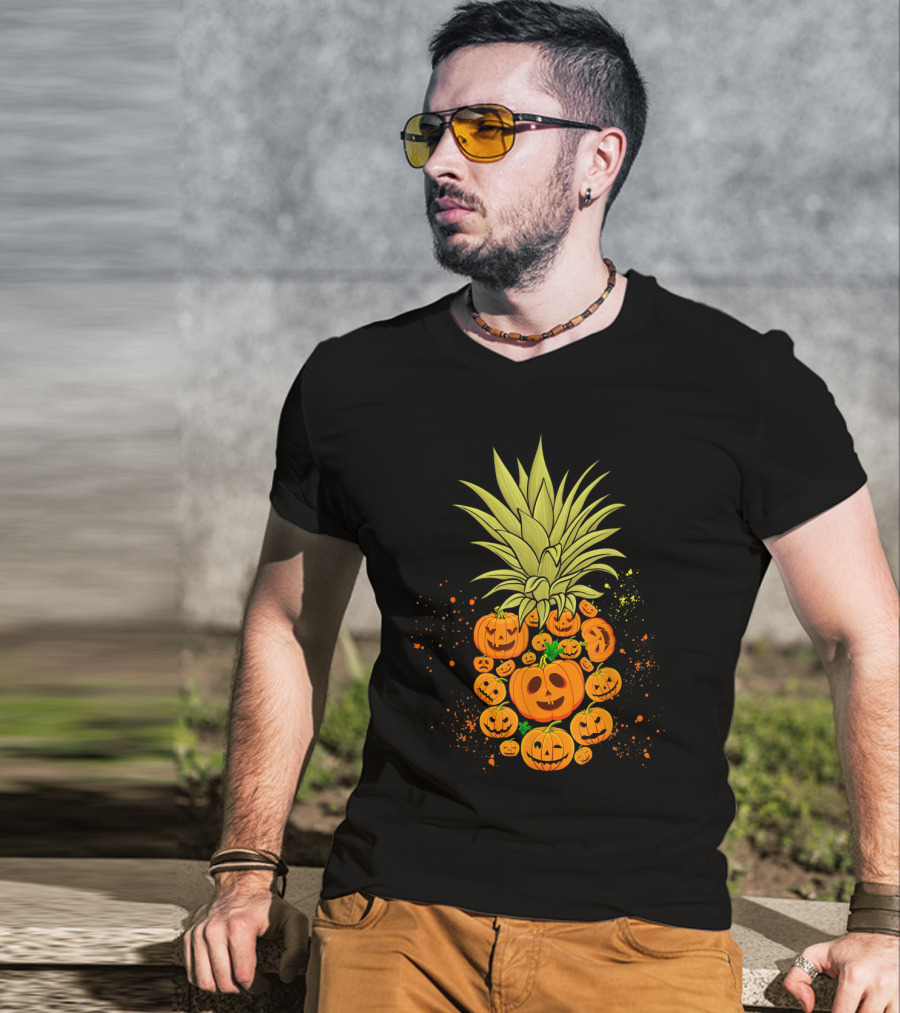Pineapple Made Of Halloween Pumpkins Faces T-Shirt