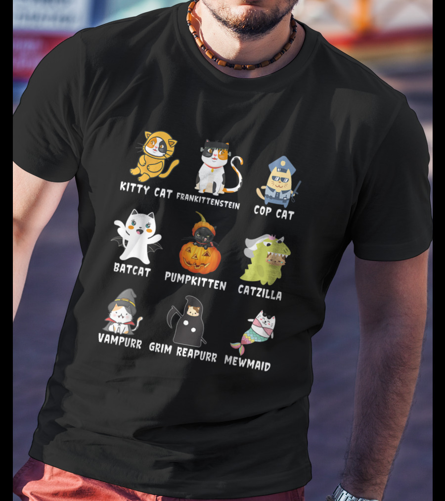Kitty Cat Frankittenstein Cop Cat Batcat Pumpkitten Catzilla Vampurr Grim Reapurr Mewmaid T-Shirt