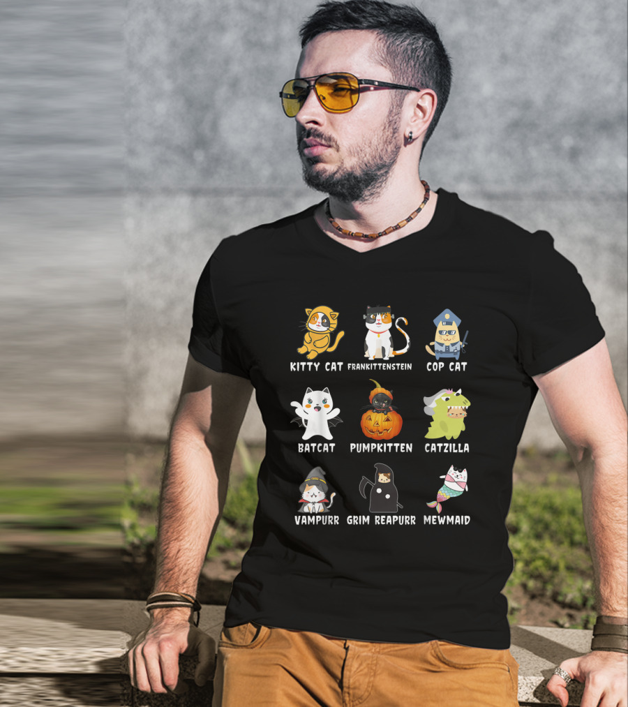 Kitty Cat Frankittenstein Cop Cat Batcat Pumpkitten Catzilla Vampurr Grim Reapurr Mewmaid T-Shirt