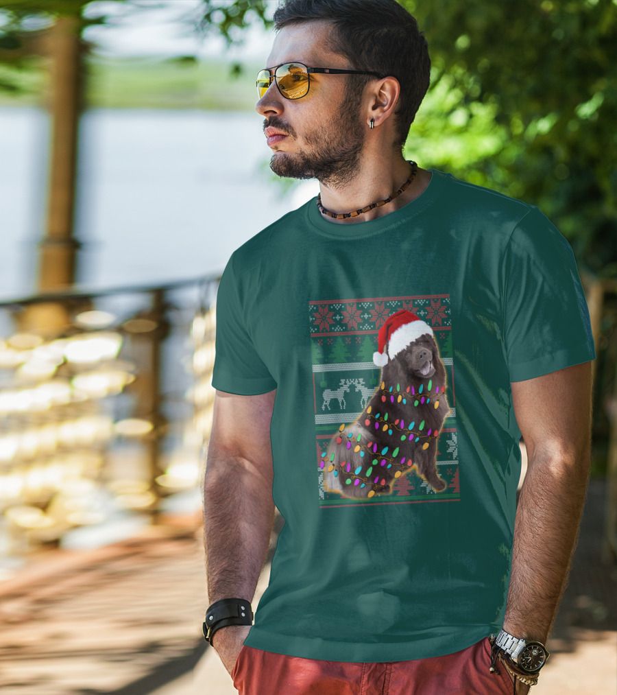 Chow Chow Christmas Lights Festive Sweater Santa Hat T-Shirt