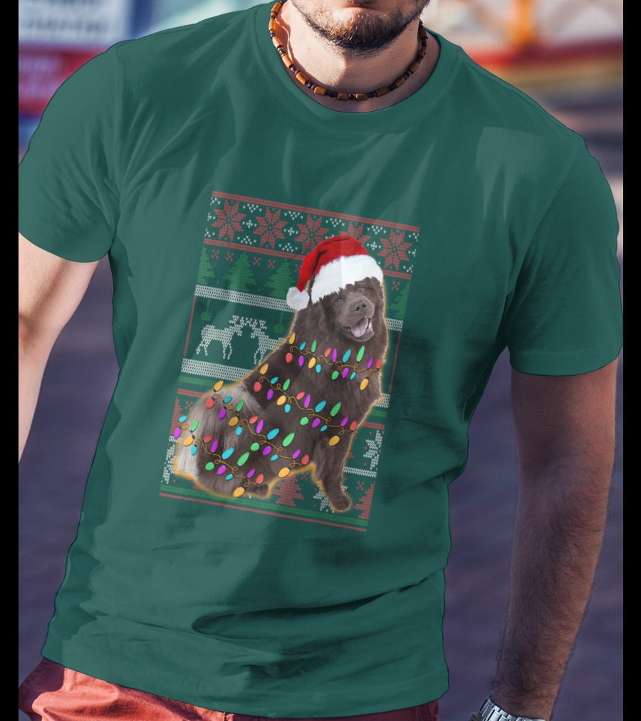 Chow Chow Christmas Lights Festive Sweater Santa Hat T-Shirt
