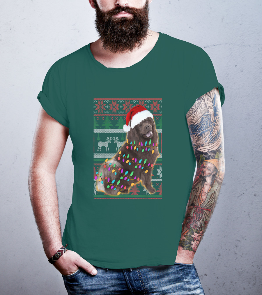 Chow Chow Christmas Lights Festive Sweater Santa Hat T-Shirt