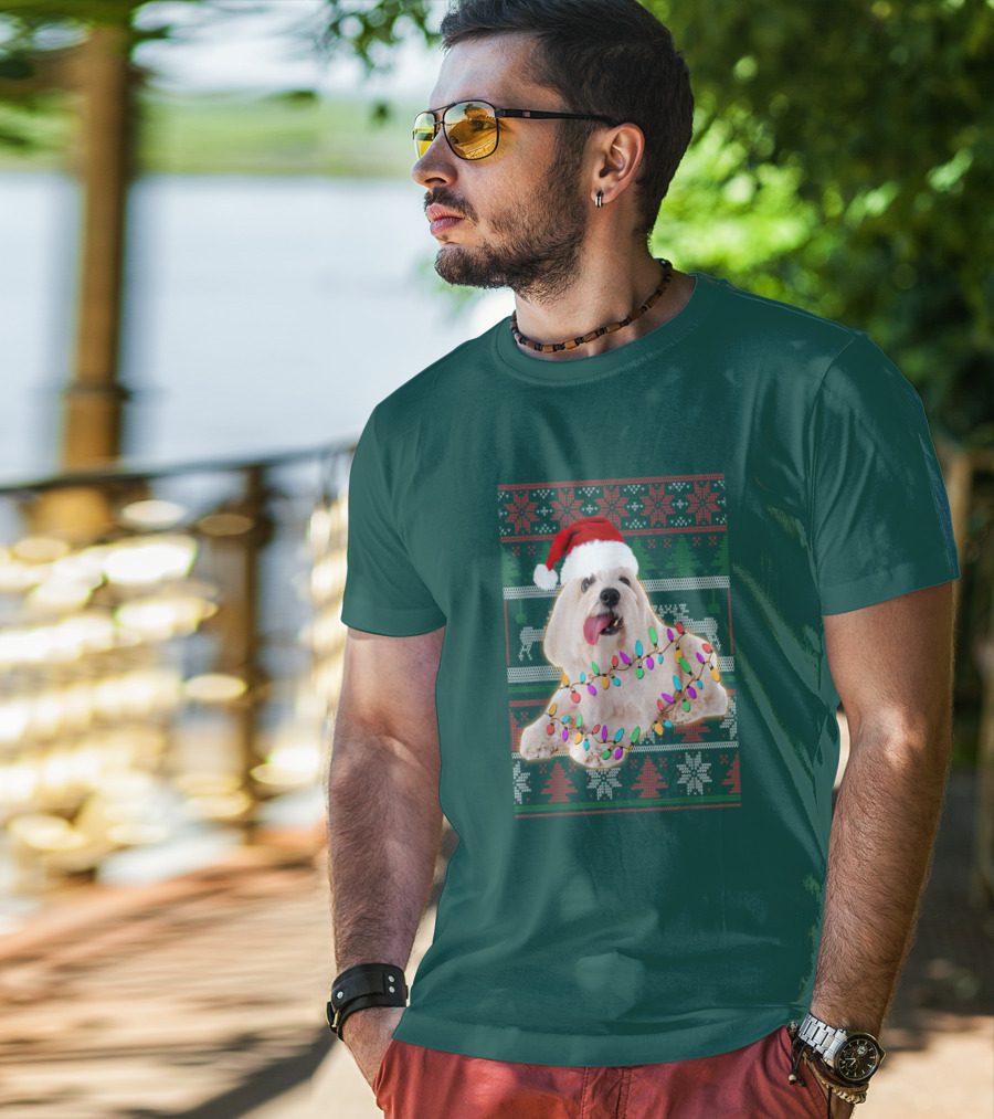Coton De Tulear Holiday Lights Christmas Sweater Santa Hat T-Shirt
