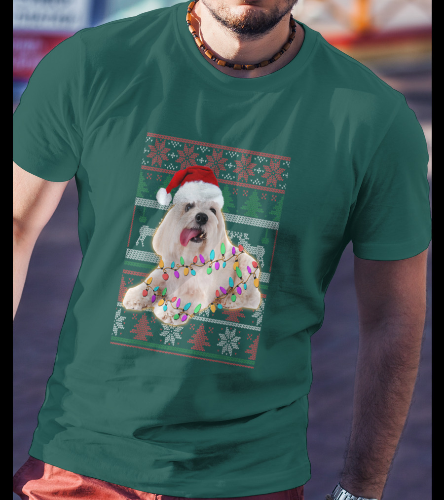 Coton De Tulear Holiday Lights Christmas Sweater Santa Hat T-Shirt