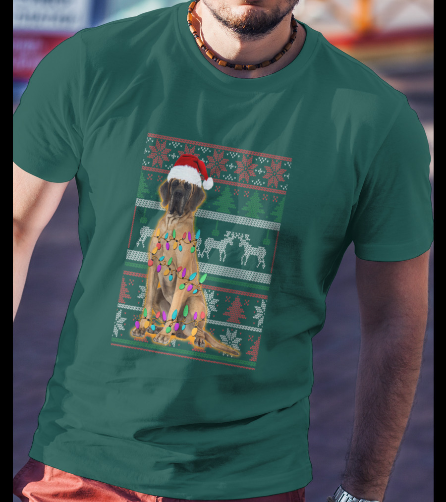 Great Dane Christmas Santa Hat Lights Reindeer Holiday T-Shirt