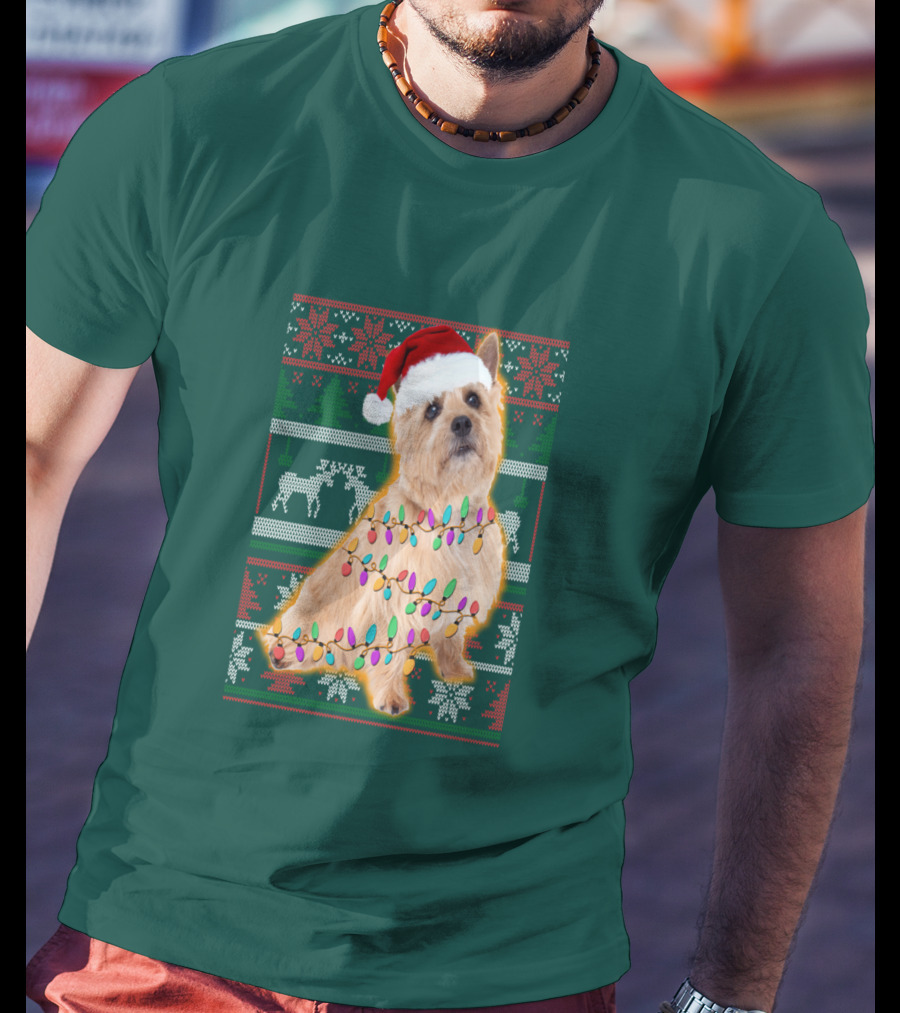 Norfolk Terrier Christmas Lights Sweater Santa Hat T-Shirt