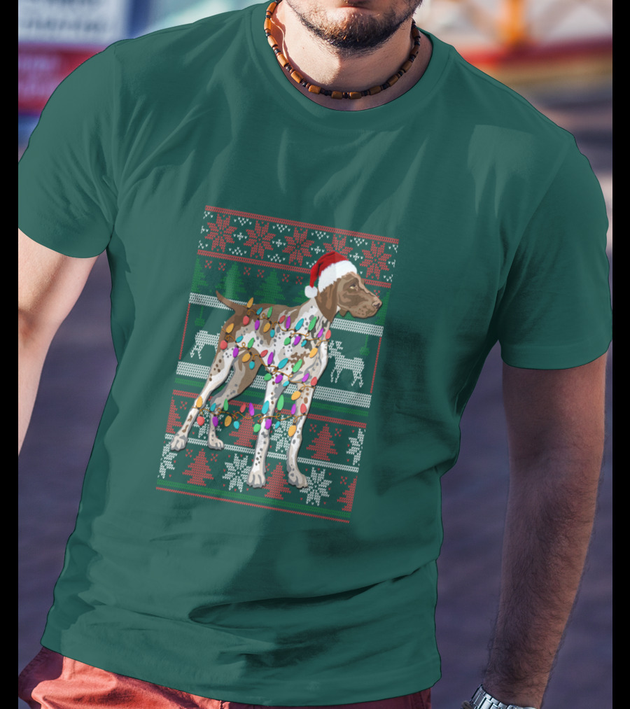 Pointer Christmas Ugly Sweater Santa Hat Lights T-Shirt