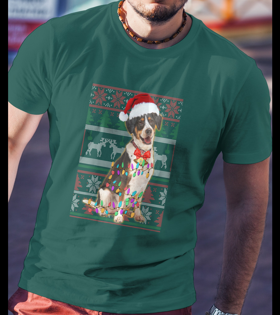 Treeing Walker Coonhound Christmas Lights Santa Hat Holiday T-Shirt