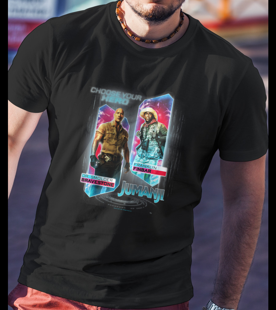 Jumanji Choose Your Hero Dr. Smolder Bravestone Franklin Finbar T-Shirt