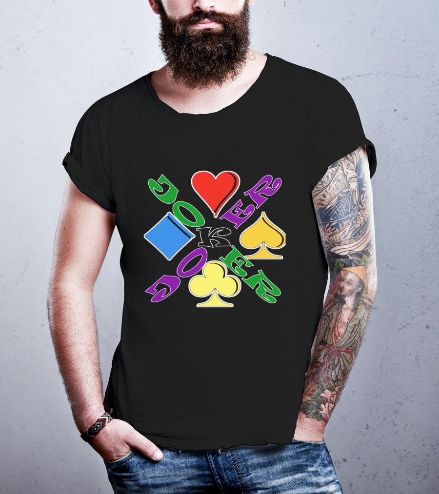 Rainbow Colored Joker Heart Spade Club Diamond Playing Cards T-Shirt