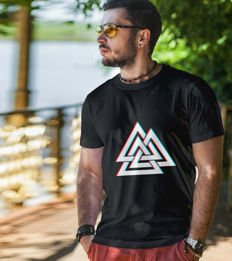 Trippy Valknut Symbol Nordic Wiccan Glitch Effect T-Shirt