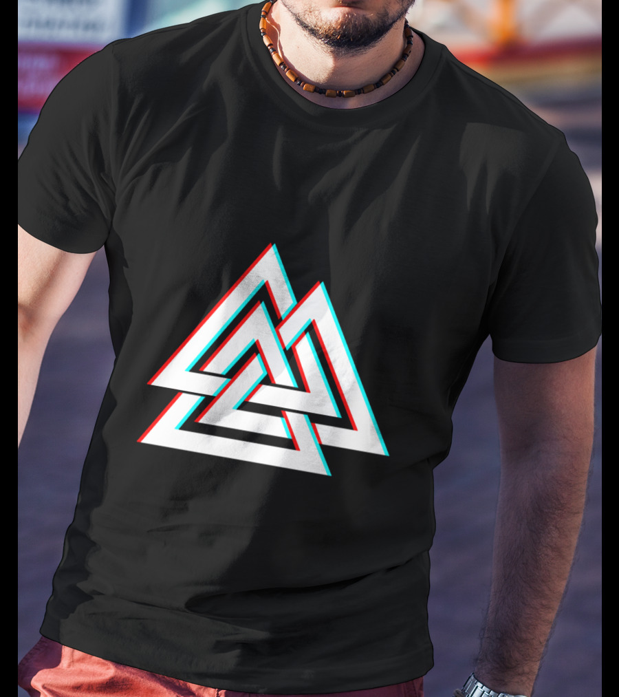 Trippy Valknut Symbol Nordic Wiccan Glitch Effect T-Shirt