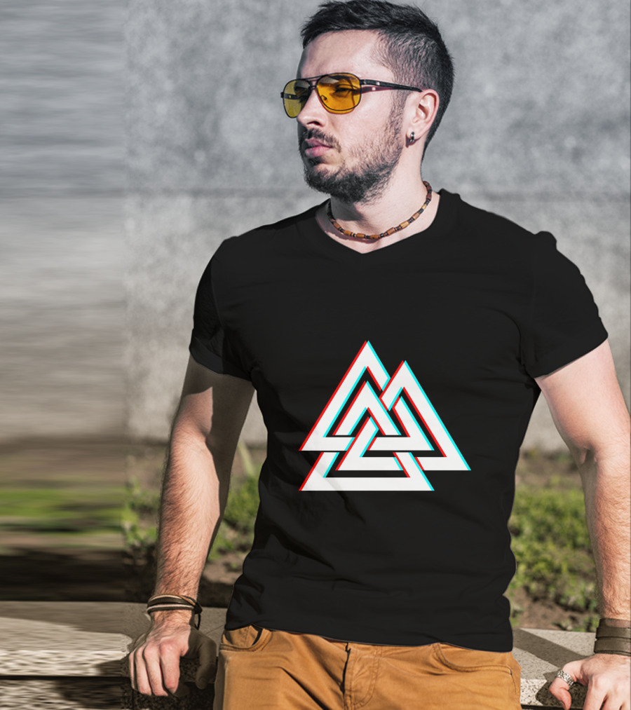 Trippy Valknut Symbol Nordic Wiccan Glitch Effect T-Shirt