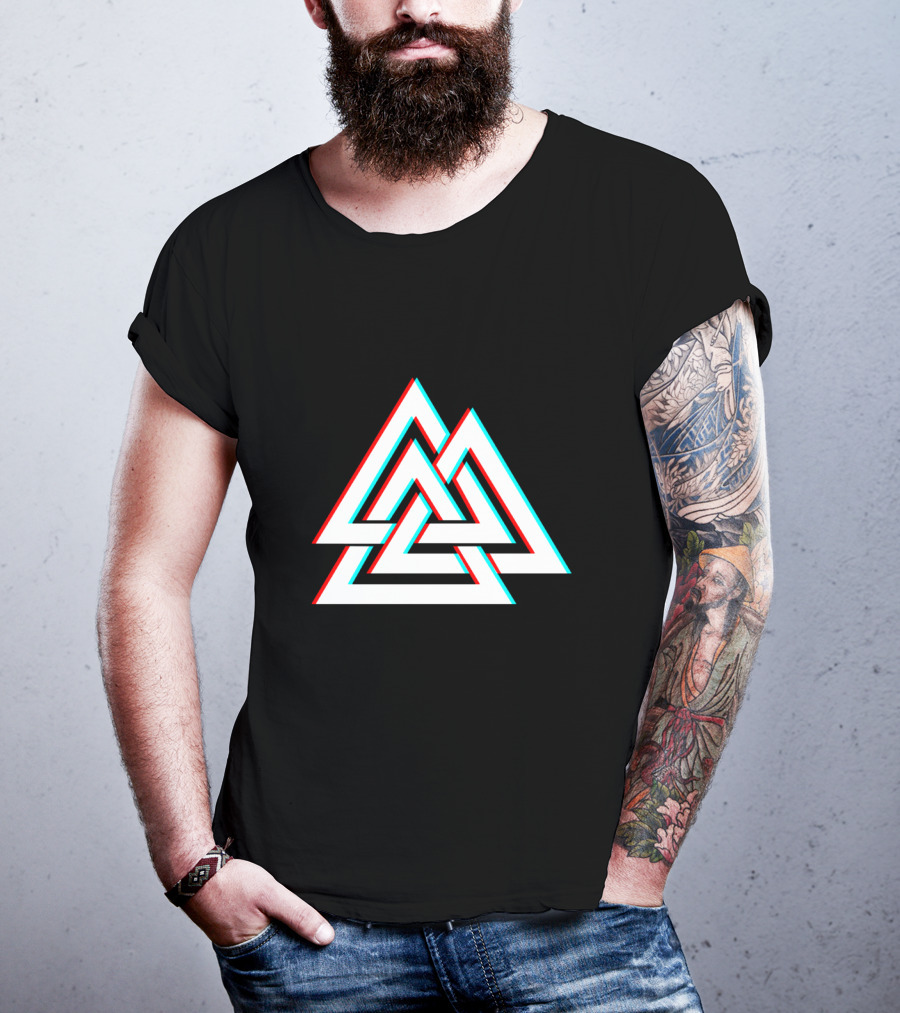 Trippy Valknut Symbol Nordic Wiccan Glitch Effect T-Shirt