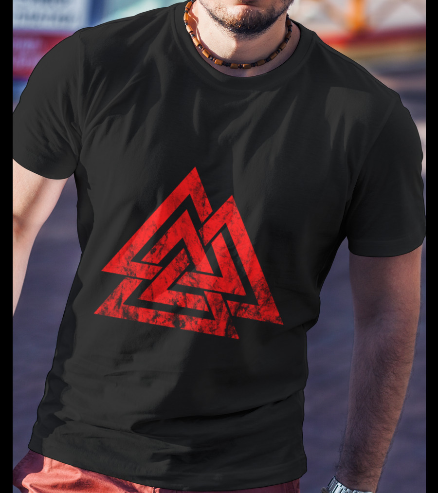 Valknut Symbol Nordic Viking Odin Sign Wicca Red Triangles T-Shirt