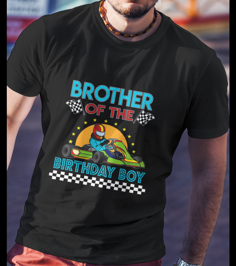 Brother Of The Birthday Boy Go Kart Racing Checkered Flags T-Shirt