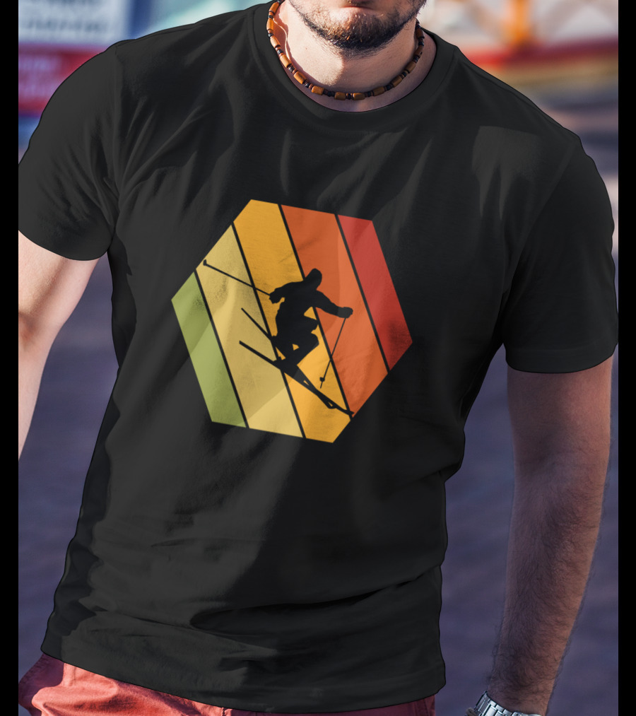 Retro Vintage Skiing Hexagonal T-Shirt